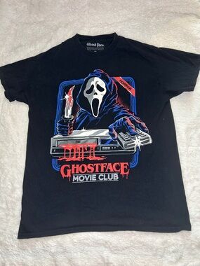Ghostface Movie Club Graphic Tee - Black with Red & Blue